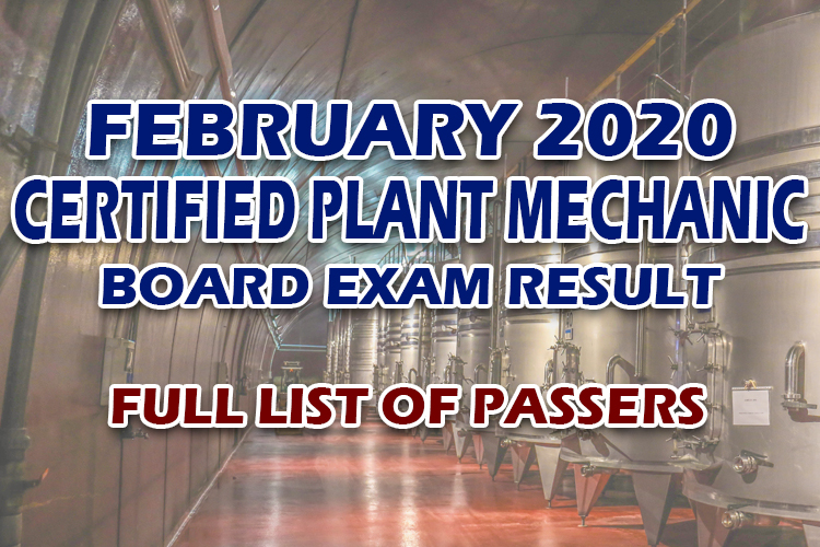 Certified Plant Mechanic Board Exam Result February Full List