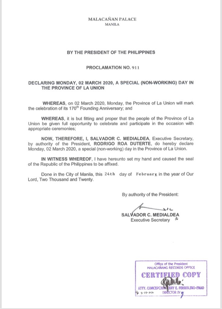 Malacañang Palace Declares March 2 7 31 2020 As Special Non Working