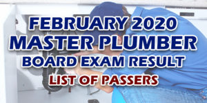 Master Plumber Board Exam Result February 2020