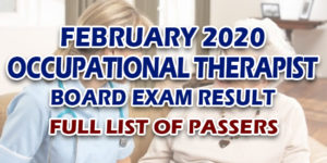 Occupational Therapist Board Exam Result February 2020