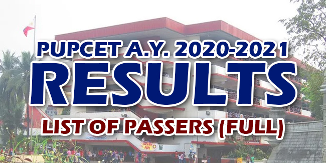 Pupcet Results Ay 2020 2021 List Of Passers Full 2575