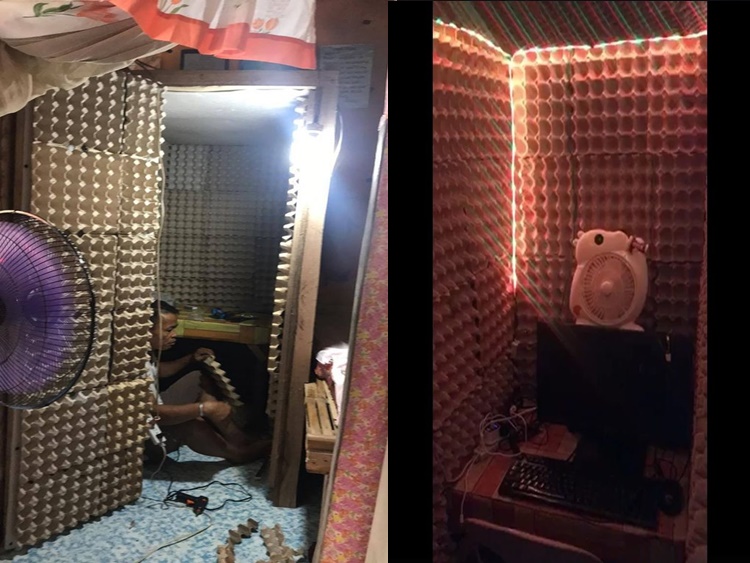 Creative Dad Creates Soundproof Room Using Egg Trays for Call Center