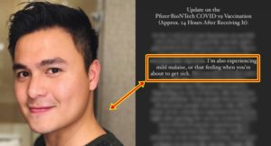 Aldred Gatchalian Gives Update About his Condition After COVID-19 Vaccination