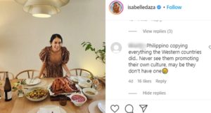 Isabelle Daza Responds to Basher Claiming Filipinos are Copying Everything from Western Countries