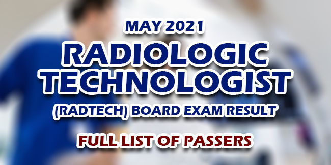 Radiologic Technologist Radtech Board Exam Result May 2021 Full List