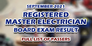 Registered Master Electrician Board Exam Result September 2021 FULL LIST