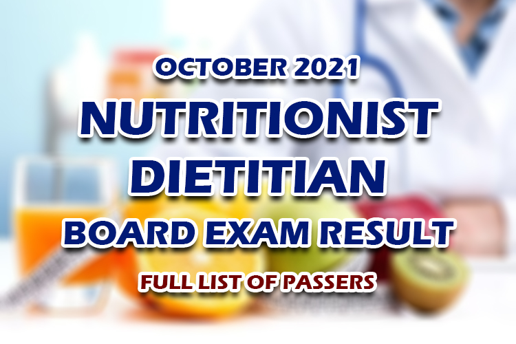 Nutritionist Dietitian Board Exam Result October 2021 FULL LIST