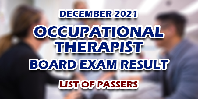 Occupational Therapist Board Exam Result December 2021 LIST OF PASSERS