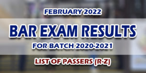 BAR Exam Results February 2022 LIST OF PASSERS (R-Z)