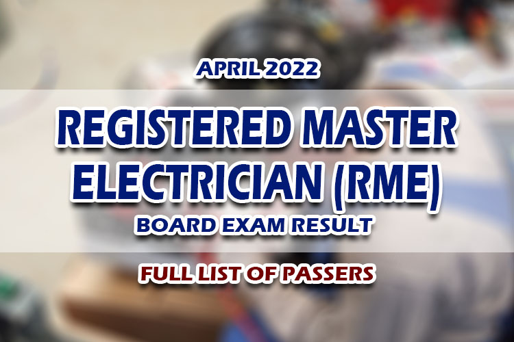 Registered Master Electrician RME Board Exam Result April 2022 FULL LIST