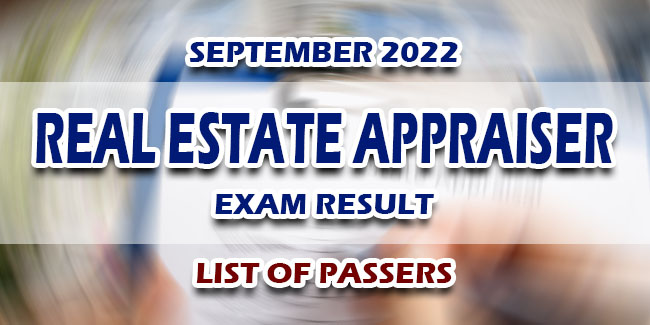 Real Estate Appraiser Exam Result September 2022 LIST OF PASSERS