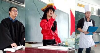 male teacher in costumes