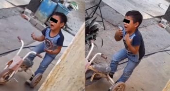 little boy singing emotionally