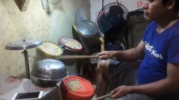 improvised drum set