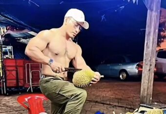 Shirtless Durian Vendor