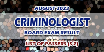 Criminologist Board Exam Result August 2023 LIST OF PASSERS (S-Z)