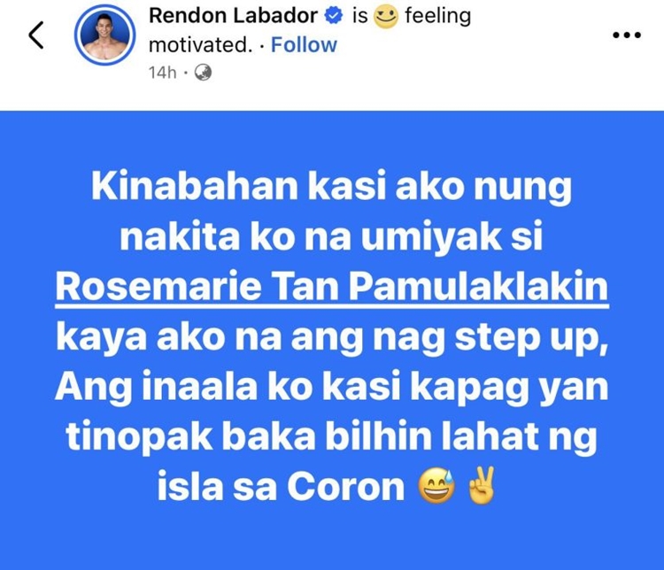 Rendon Labador Jokes That Rosmar Tan Could Buy Coron | Newspapers