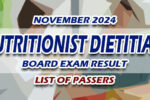 Nutritionist Dietitian Board Exam Result November 2024 LIST OF PASSERS ...