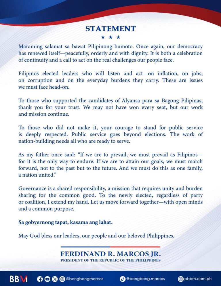 Marcos Statements Bongbong Marcos Issues Statement after May 2025 Elections | Newspapers