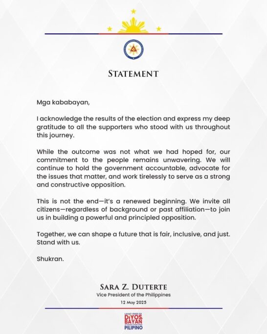 Sara Duterte Statement Election Results