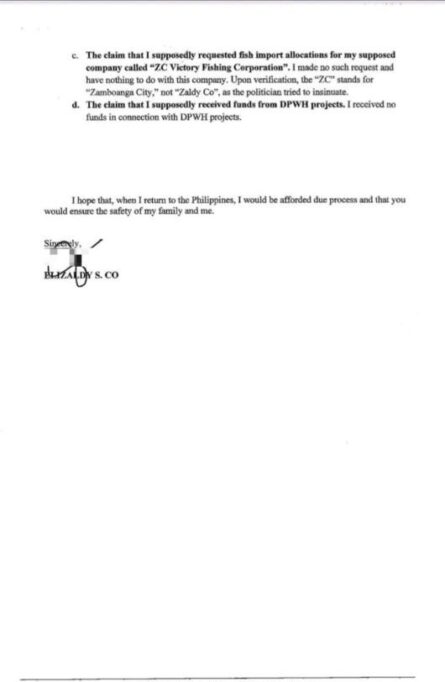 Zaldy Co Statement