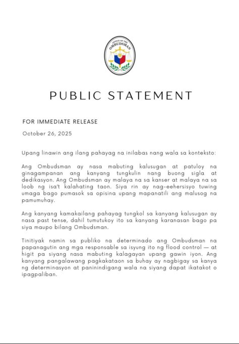 Ombudsman's Office Statement