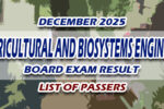 Agricultural and Biosystems Engineer Board Exam Result December 2025 LIST OF PASSERS