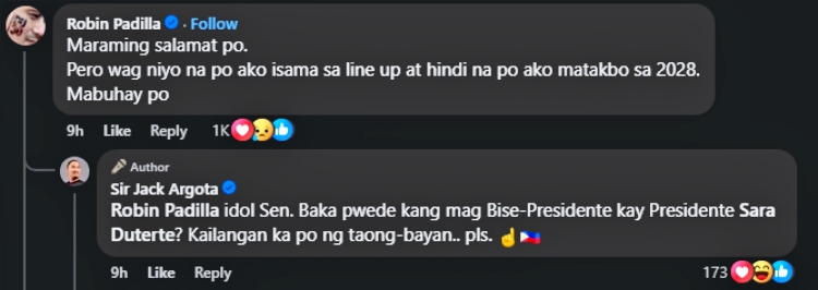 Robin Padilla Comment