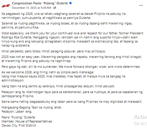 Paolo Duterte New Year Message