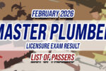 Master Plumber Licensure Exam Result February 2026 LIST OF PASSERS