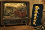 Illustration of a vintage TV showing an old movie scene beside a phone full of laughing emojis