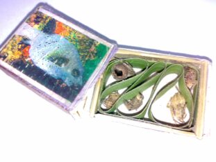 Matchbox with palm-leaf compartments used to keep fighting spiders in the Philippines
